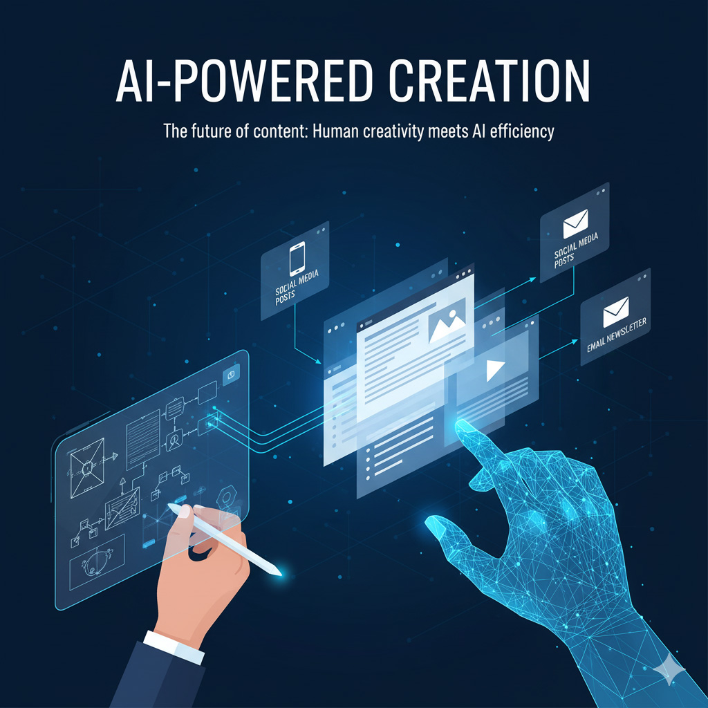 AIと人間が協力してコンテンツを制作するワークフローのイメージ